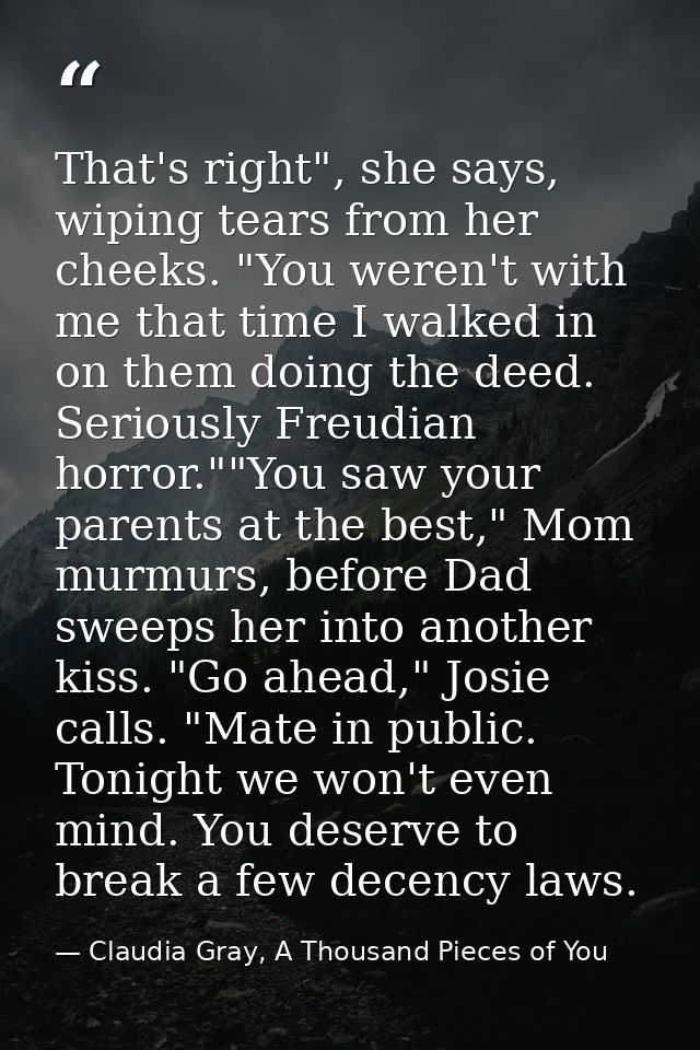 That's right", she says, wiping tears from her cheeks. "You weren't with me that time I walked in on them doing the deed — Claudia Gray, A Thousand Pieces of You