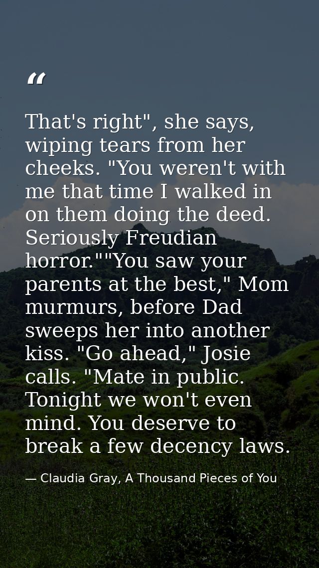 That's right", she says, wiping tears from her cheeks. "You weren't with me that time I walked in on them doing the deed — Claudia Gray, A Thousand Pieces of You