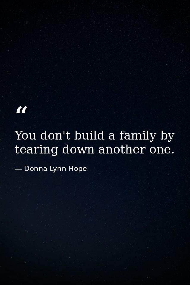 You don't build a family by tearing down another one. — Donna Lynn Hope