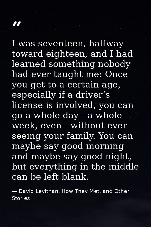 I was seventeen, halfway toward eighteen, and I had learned something nobody had ever taught me: Once you get to a certa — David Levithan, How They Met, and Other Stories