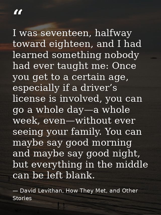 I was seventeen, halfway toward eighteen, and I had learned something nobody had ever taught me: Once you get to a certa — David Levithan, How They Met, and Other Stories