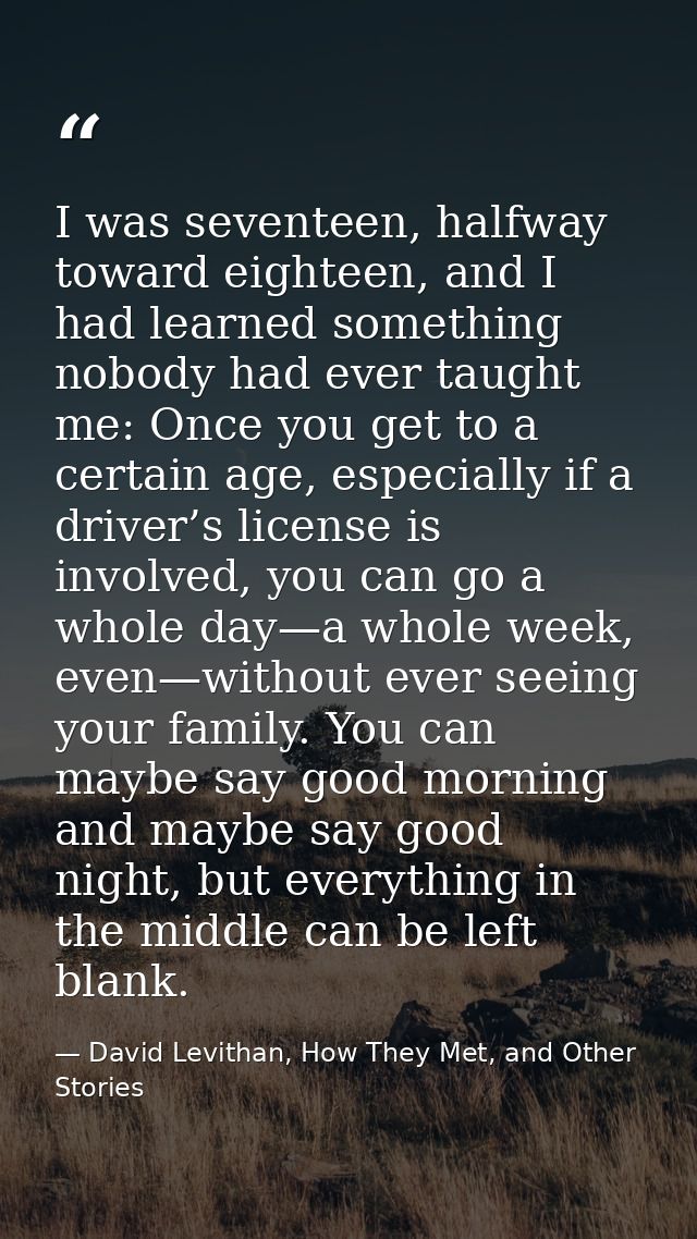 I was seventeen, halfway toward eighteen, and I had learned something nobody had ever taught me: Once you get to a certa — David Levithan, How They Met, and Other Stories