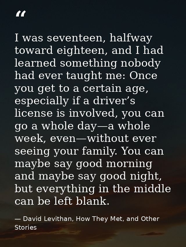 I was seventeen, halfway toward eighteen, and I had learned something nobody had ever taught me: Once you get to a certa — David Levithan, How They Met, and Other Stories
