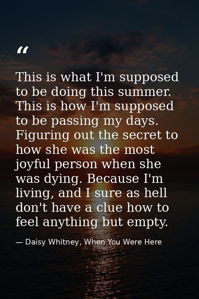 This is what I'm supposed to be doing this summer. This is how I'm supposed to be passing my days. Figuring out the secr — Daisy Whitney, When You Were Here