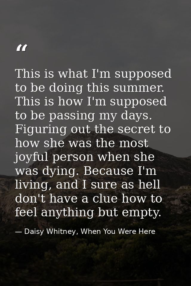 This is what I'm supposed to be doing this summer. This is how I'm supposed to be passing my days. Figuring out the secr — Daisy Whitney, When You Were Here