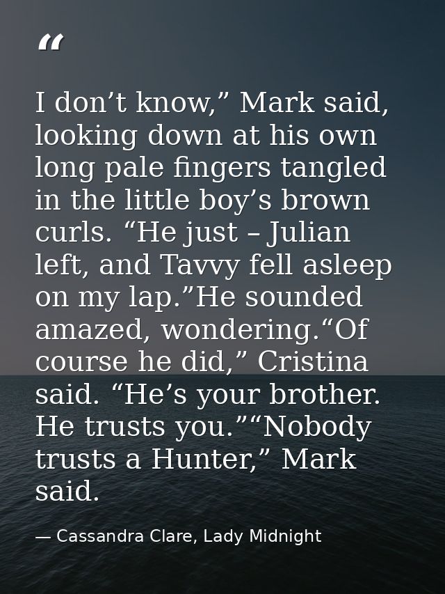 I don’t know,” Mark said, looking down at his own long pale fingers tangled in the little boy’s brown curls. “He just –  — Cassandra Clare, Lady Midnight