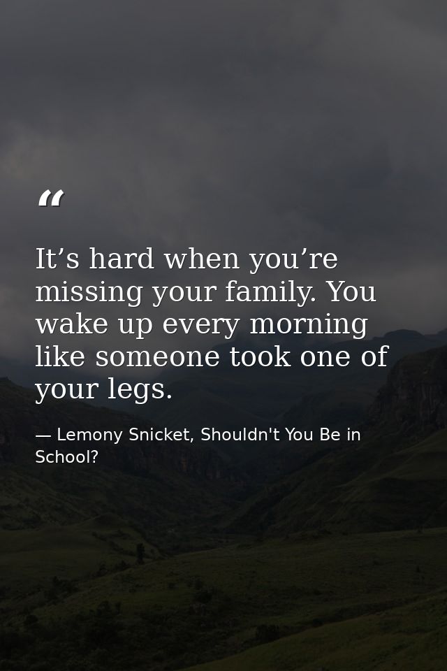 It’s hard when you’re missing your family. You wake up every morning like someone took one of your legs. — Lemony Snicket, Shouldn't You Be in School?