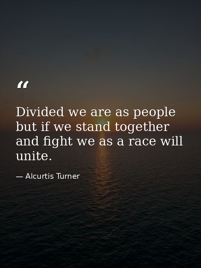Divided we are as people but if we stand together and fight we as a race will unite. — Alcurtis Turner