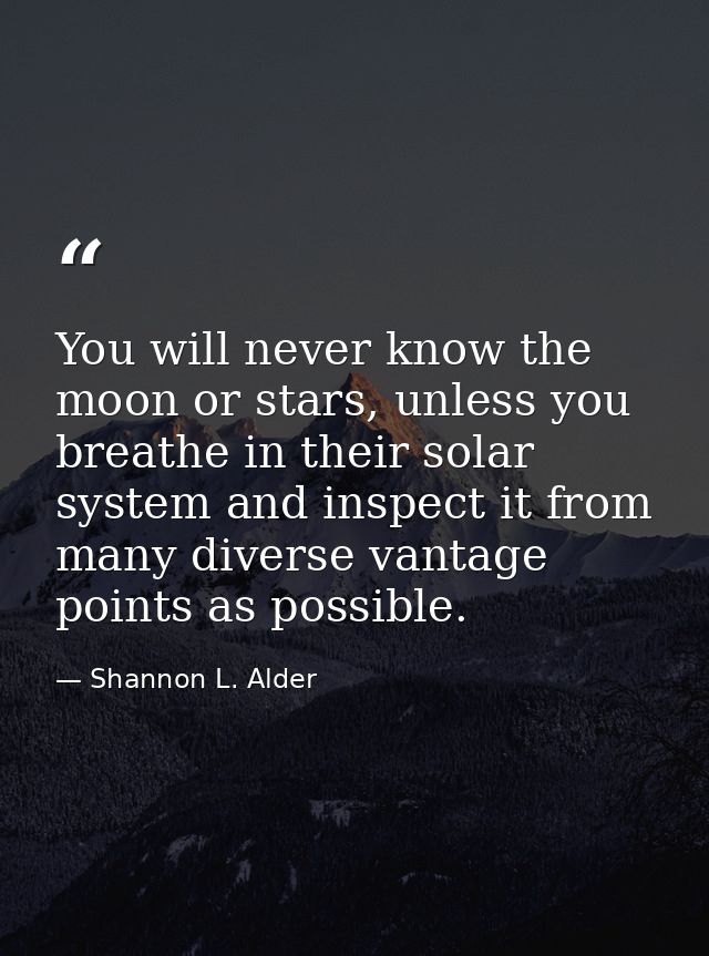 You will never know the moon or stars, unless you breathe in their solar system and inspect it from many diverse vantage — Shannon L. Alder