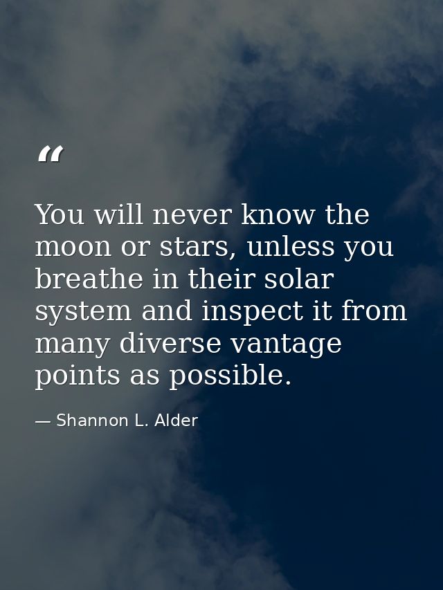You will never know the moon or stars, unless you breathe in their solar system and inspect it from many diverse vantage — Shannon L. Alder