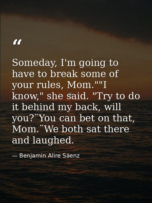 Someday, I'm going to have to break some of your rules, Mom.""I know," she said. "Try to do it behind my back, will you? — Benjamin Alire Sáenz