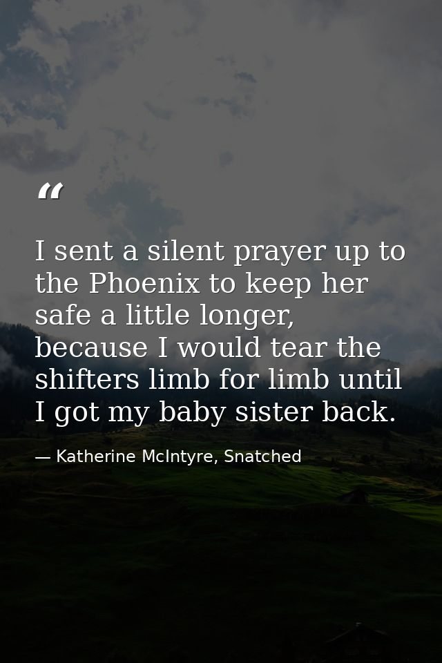 I sent a silent prayer up to the Phoenix to keep her safe a little longer, because I would tear the shifters limb for li — Katherine McIntyre, Snatched