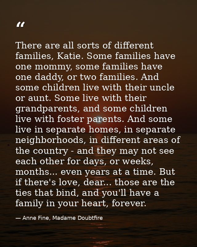 There are all sorts of different families, Katie. Some families have one mommy, some families have one daddy, or two fam — Anne Fine, Madame Doubtfire