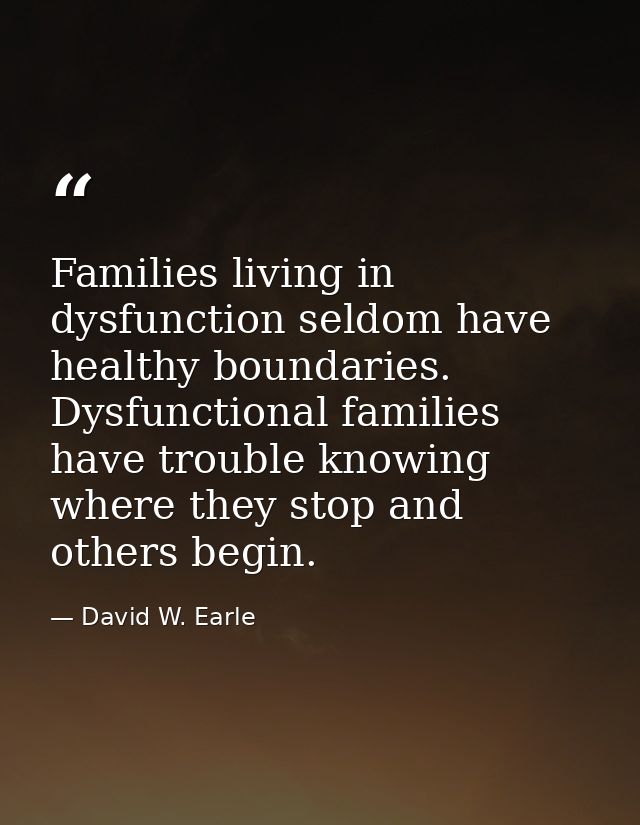 Families living in dysfunction seldom have healthy boundaries. Dysfunctional families have trouble knowing where they st — David W. Earle