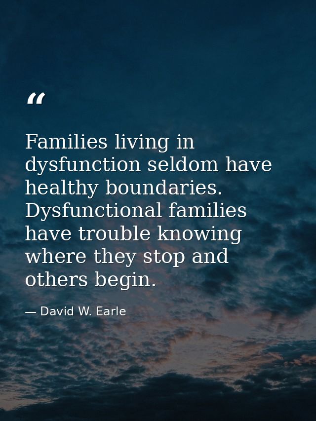 Families living in dysfunction seldom have healthy boundaries. Dysfunctional families have trouble knowing where they st — David W. Earle