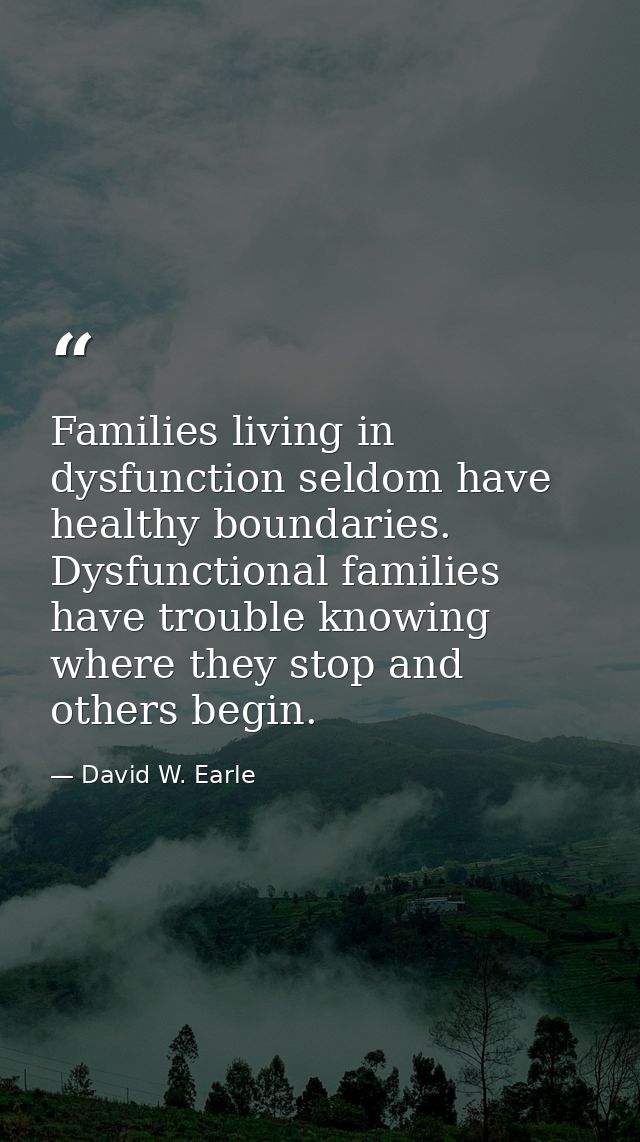 Families living in dysfunction seldom have healthy boundaries. Dysfunctional families have trouble knowing where they st — David W. Earle