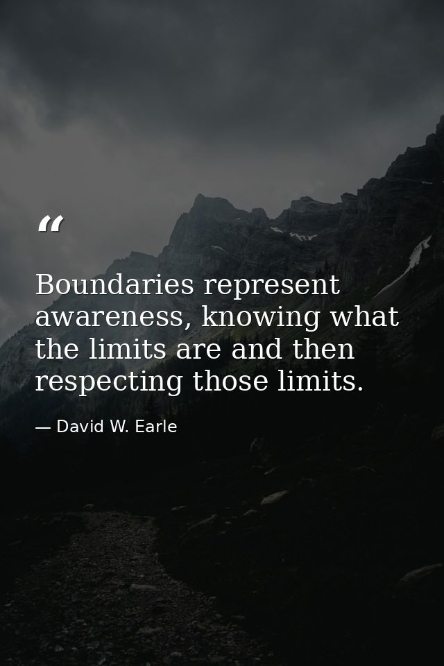 Boundaries represent awareness, knowing what the limits are and then respecting those limits. — David W. Earle