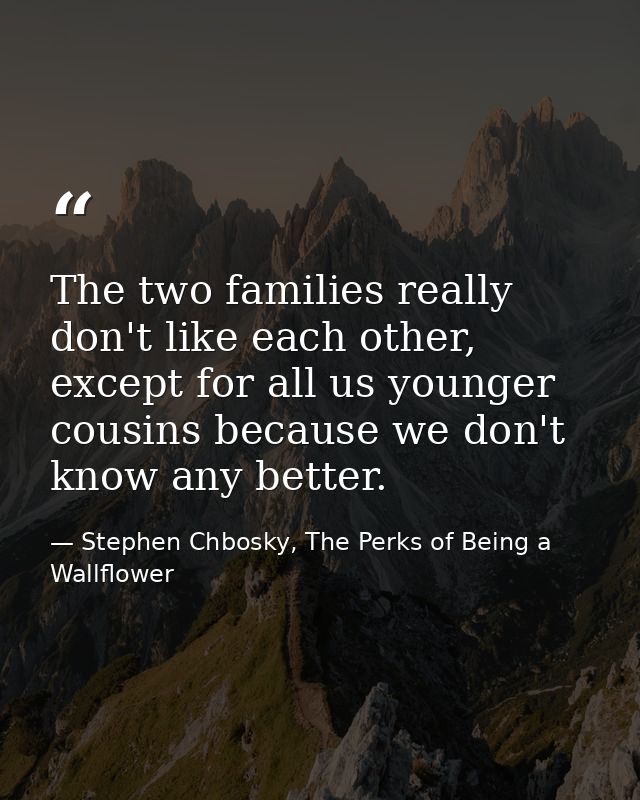 The two families really don't like each other, except for all us younger cousins because we don't know any better. — Stephen Chbosky, The Perks of Being a Wallflower