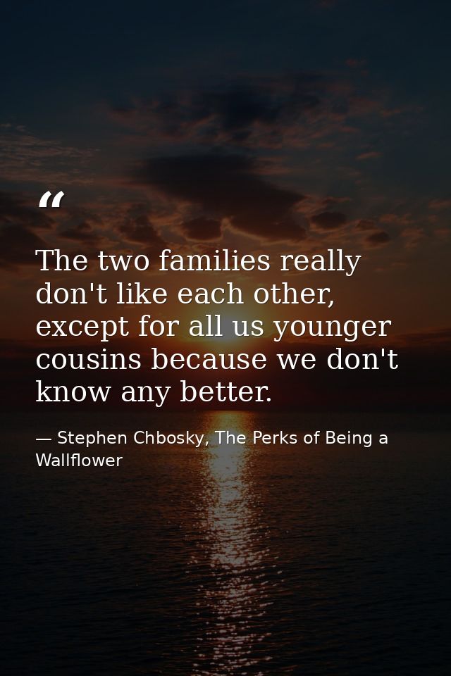 The two families really don't like each other, except for all us younger cousins because we don't know any better. — Stephen Chbosky, The Perks of Being a Wallflower