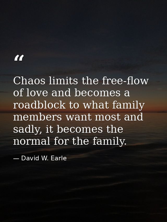 Chaos limits the free-flow of love and becomes a roadblock to what family members want most and sadly, it becomes the no — David W. Earle