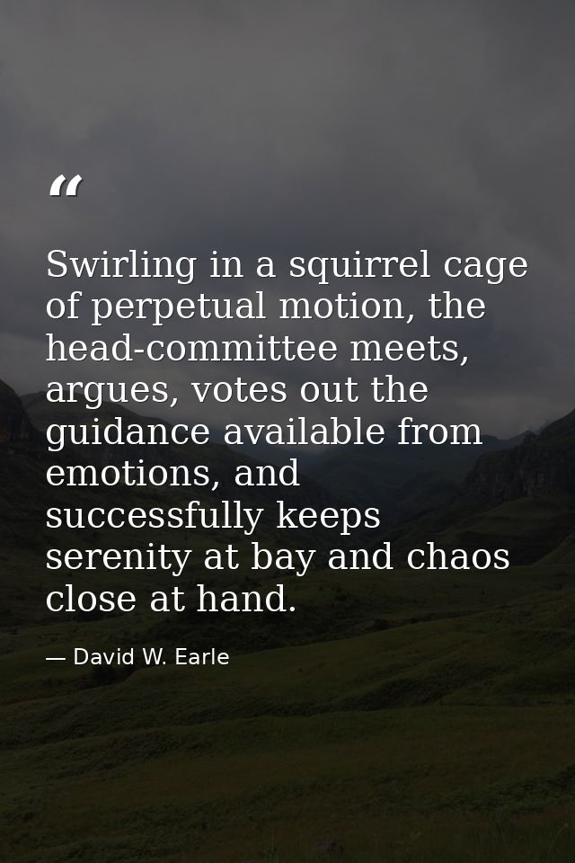 Swirling in a squirrel cage of perpetual motion, the head-committee meets, argues, votes out the guidance available from — David W. Earle