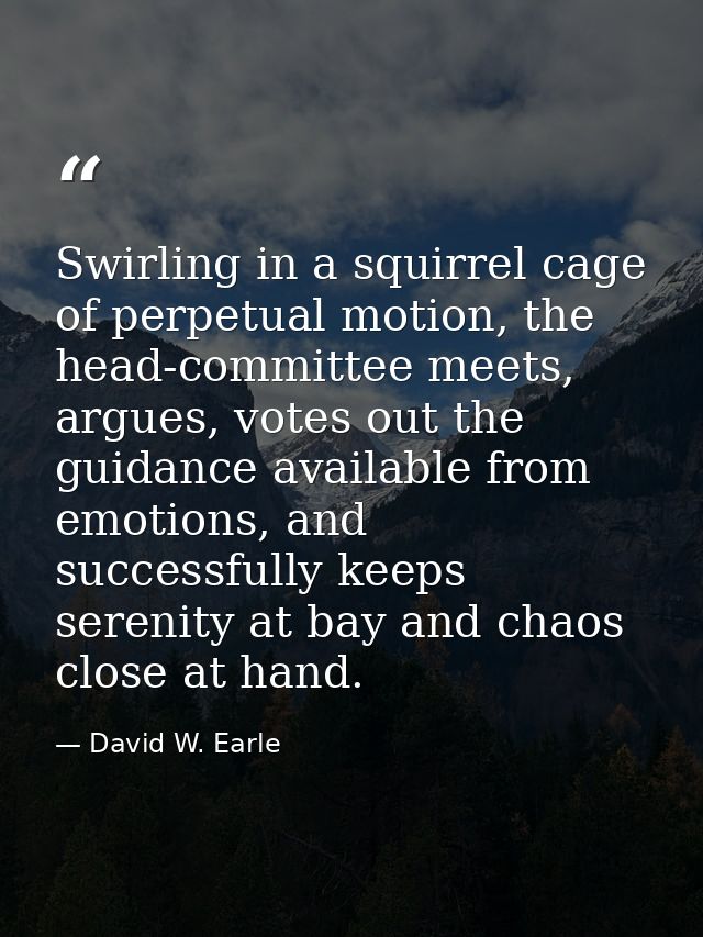 Swirling in a squirrel cage of perpetual motion, the head-committee meets, argues, votes out the guidance available from — David W. Earle