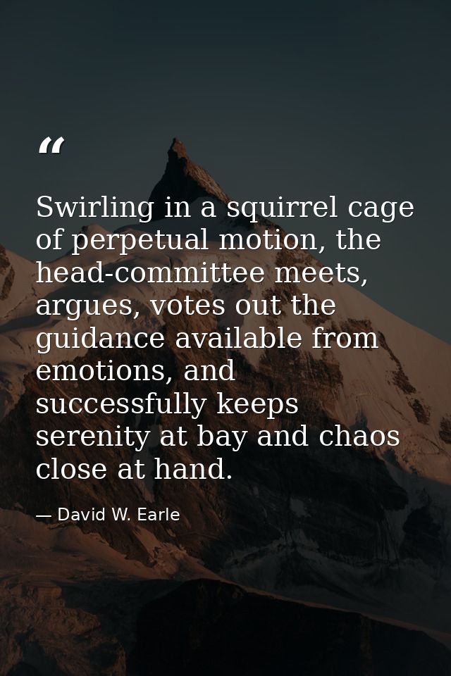 Swirling in a squirrel cage of perpetual motion, the head-committee meets, argues, votes out the guidance available from — David W. Earle