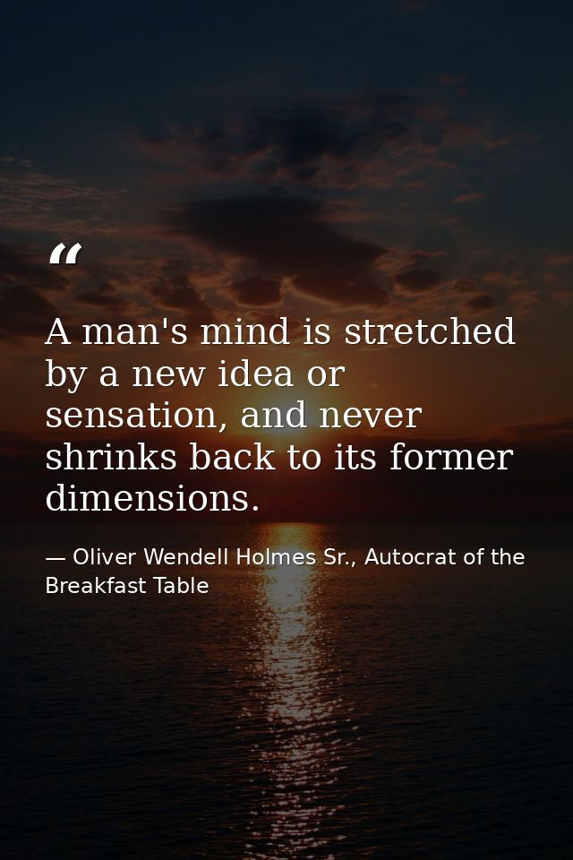 A man's mind is stretched by a new idea or sensation, and never shrinks back to its former dimensions. — Oliver Wendell Holmes Sr., Autocrat of the Breakfast Table