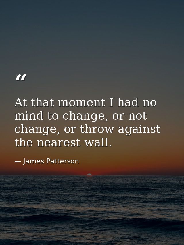 At that moment I had no mind to change, or not change, or throw against the nearest wall. — James Patterson