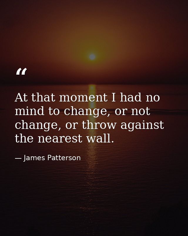 At that moment I had no mind to change, or not change, or throw against the nearest wall. — James Patterson