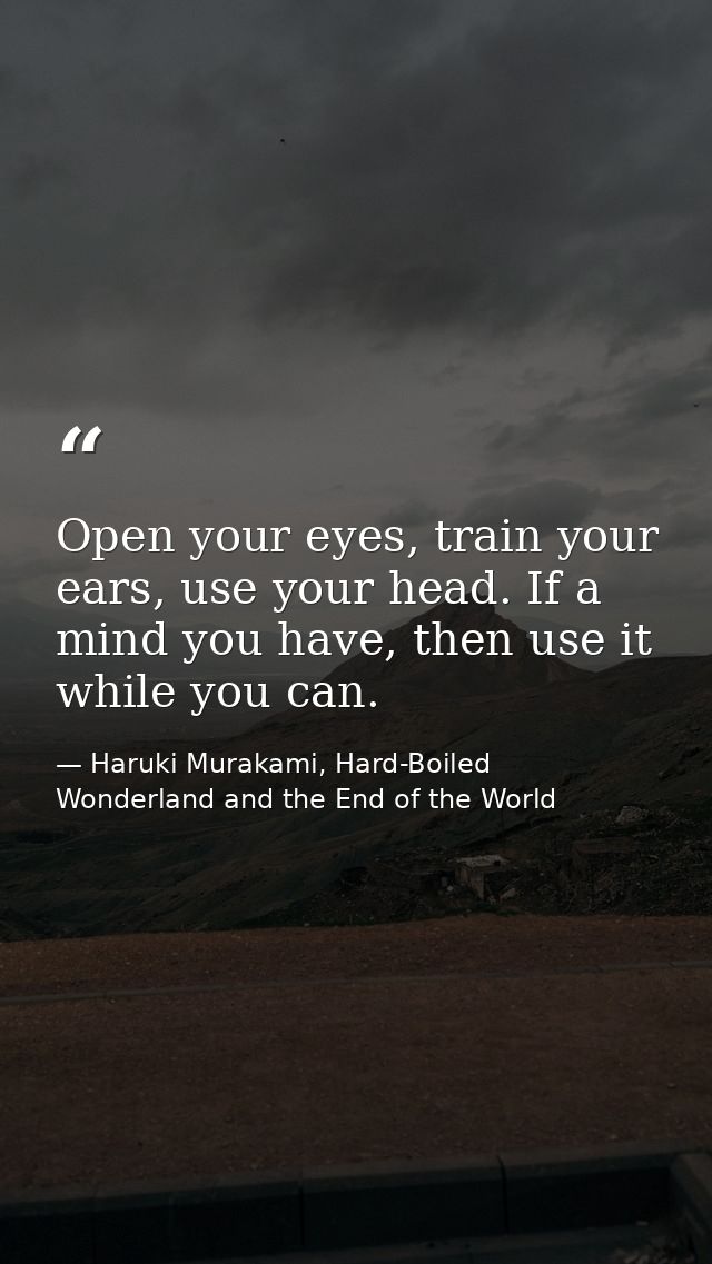 Open your eyes, train your ears, use your head. If a mind you have, then use it while you can. — Haruki Murakami, Hard-Boiled Wonderland and the End of the World