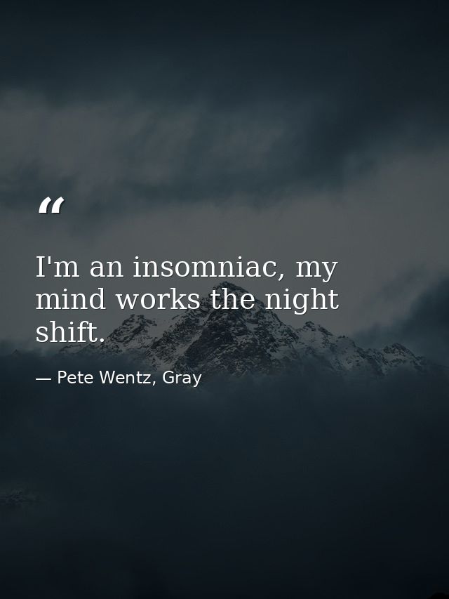 I'm an insomniac, my mind works the night shift. — Pete Wentz, Gray