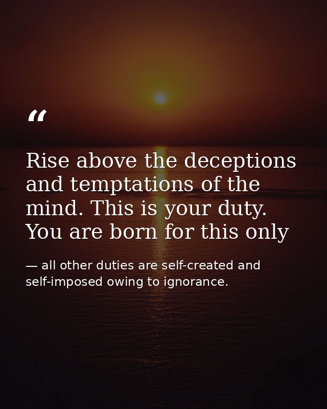 Rise above the deceptions and temptations of the mind. This is your duty. You are born for this only — all other duties are self-created and self-imposed owing to ignorance.