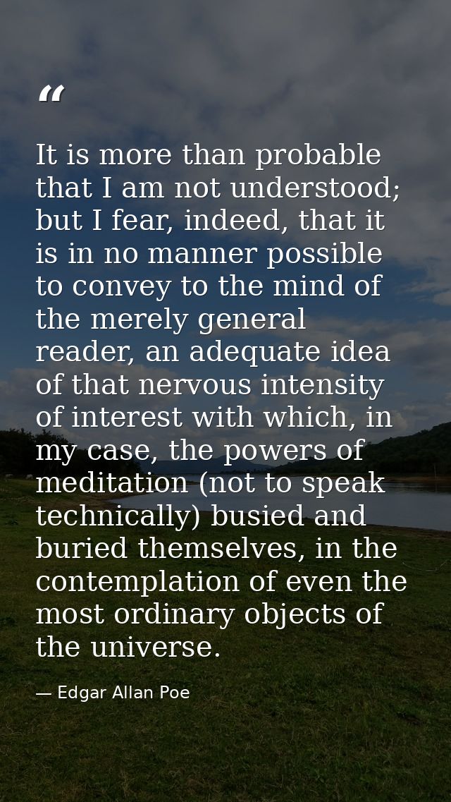 It is more than probable that I am not understood; but I fear, indeed, that it is in no manner possible to convey to the — Edgar Allan Poe