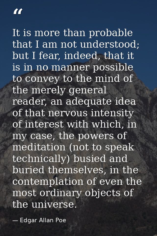 It is more than probable that I am not understood; but I fear, indeed, that it is in no manner possible to convey to the — Edgar Allan Poe