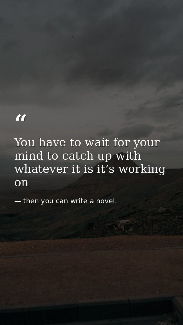 You have to wait for your mind to catch up with whatever it is it’s working on — then you can write a novel.