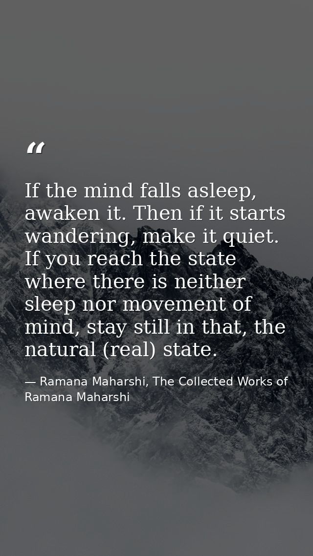 If the mind falls asleep, awaken it. Then if it starts wandering, make it quiet. If you reach the state where there is n — Ramana Maharshi, The Collected Works of Ramana Maharshi