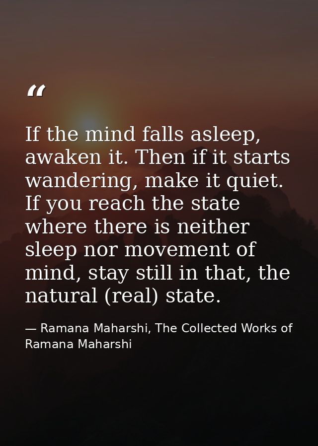 If the mind falls asleep, awaken it. Then if it starts wandering, make it quiet. If you reach the state where there is n — Ramana Maharshi, The Collected Works of Ramana Maharshi