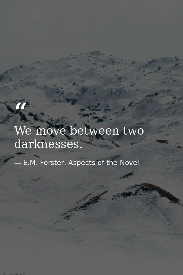 We move between two darknesses. — E.M. Forster, Aspects of the Novel