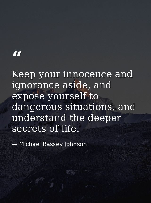 Keep your innocence and ignorance aside, and expose yourself to dangerous situations, and understand the deeper secrets  — Michael Bassey Johnson