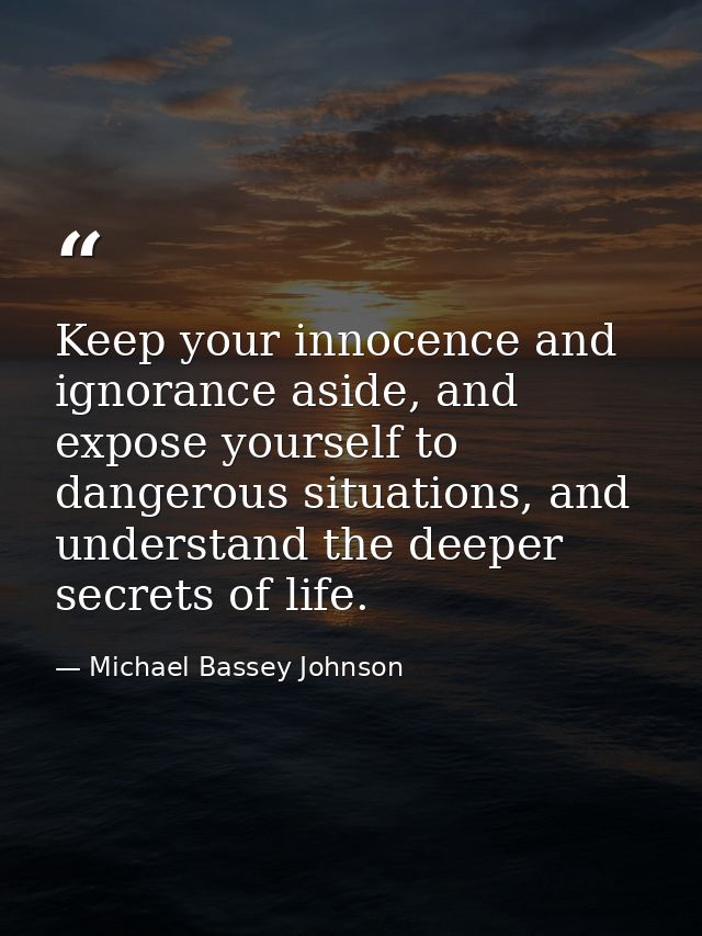 Keep your innocence and ignorance aside, and expose yourself to dangerous situations, and understand the deeper secrets  — Michael Bassey Johnson