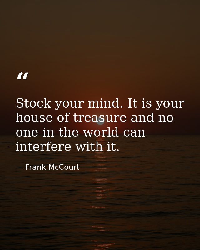 Stock your mind. It is your house of treasure and no one in the world can interfere with it. — Frank McCourt