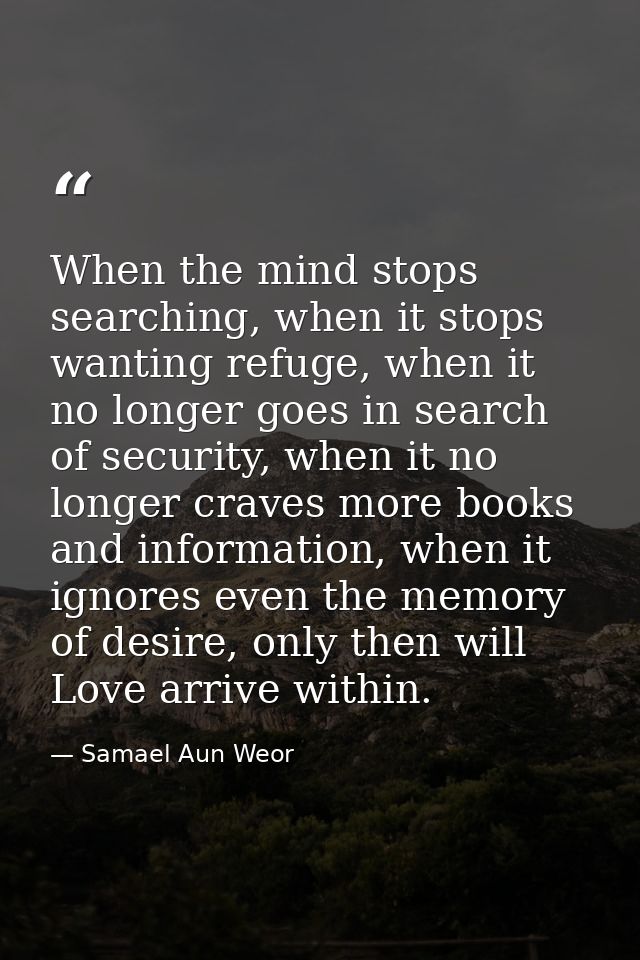 When the mind stops searching, when it stops wanting refuge, when it no longer goes in search of security, when it no lo — Samael Aun Weor