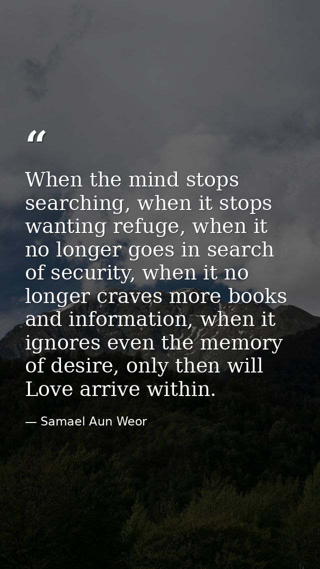 When the mind stops searching, when it stops wanting refuge, when it no longer goes in search of security, when it no lo — Samael Aun Weor