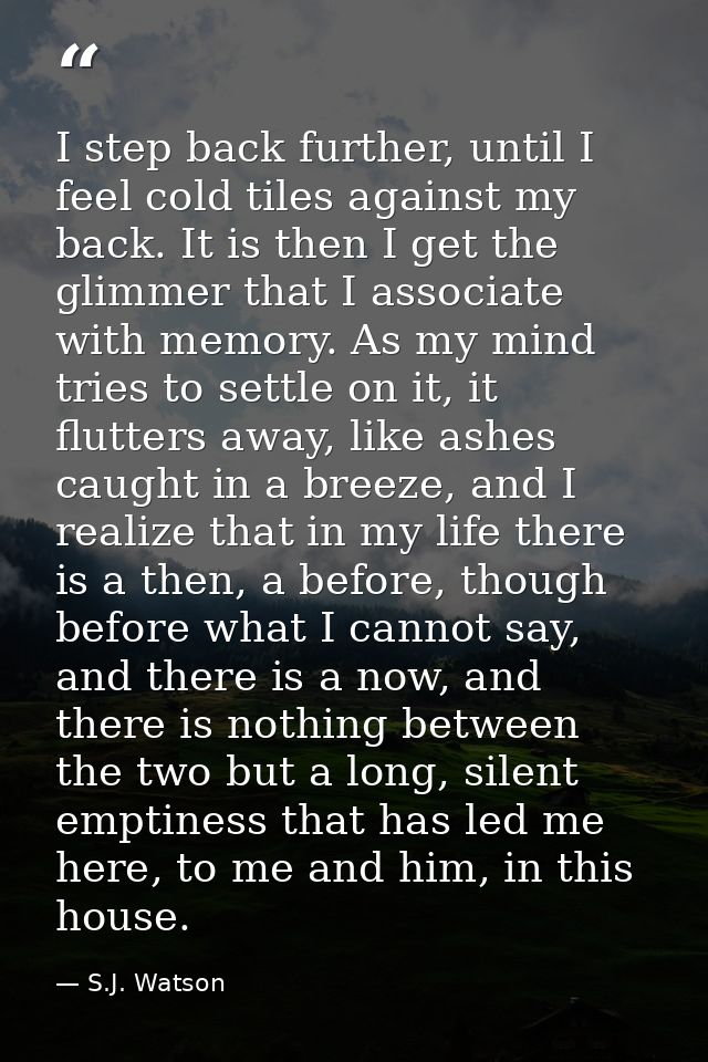I step back further, until I feel cold tiles against my back. It is then I get the glimmer that I associate with memory. — S.J. Watson