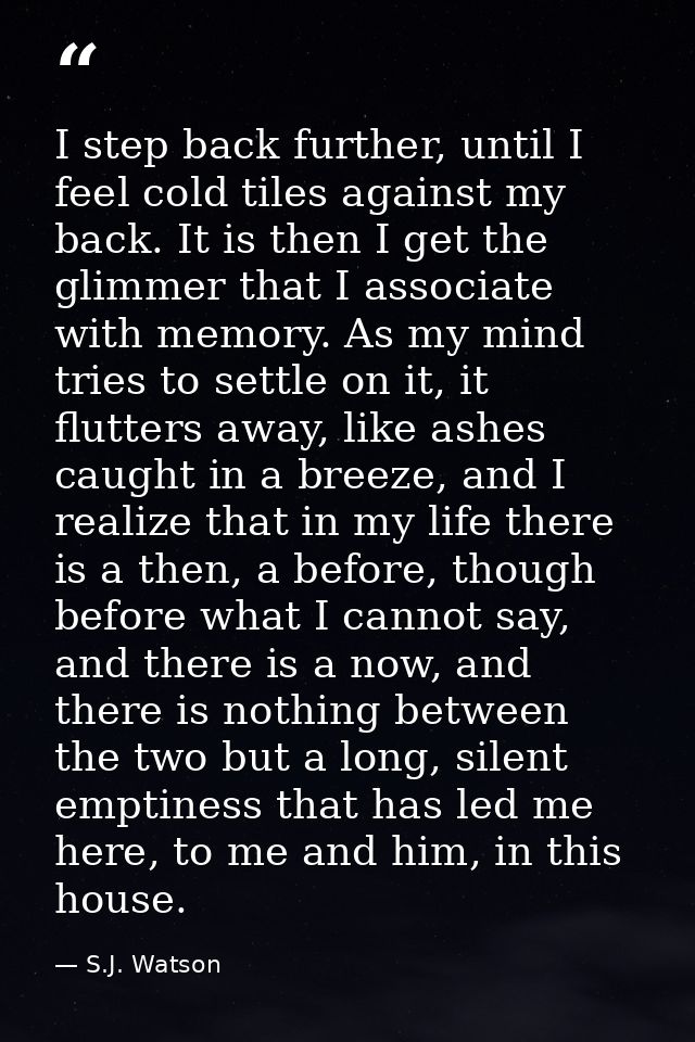 I step back further, until I feel cold tiles against my back. It is then I get the glimmer that I associate with memory. — S.J. Watson