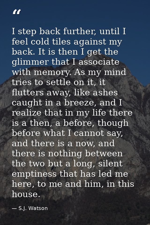 I step back further, until I feel cold tiles against my back. It is then I get the glimmer that I associate with memory. — S.J. Watson