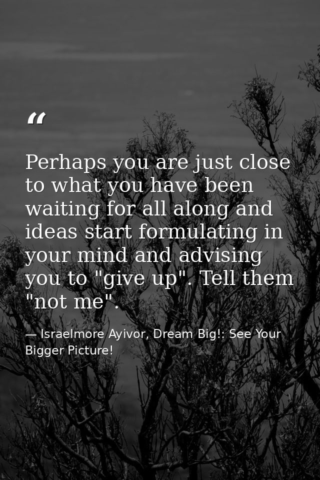 Perhaps you are just close to what you have been waiting for all along and ideas start formulating in your mind and advi — Israelmore Ayivor, Dream Big!: See Your Bigger Picture!