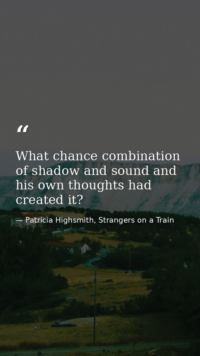 What chance combination of shadow and sound and his own thoughts had created it? — Patricia Highsmith, Strangers on a Train