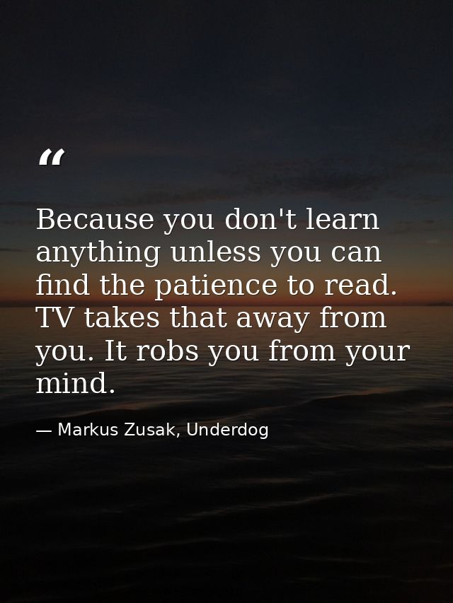 Because you don't learn anything unless you can find the patience to read. TV takes that away from you. It robs you from — Markus Zusak, Underdog